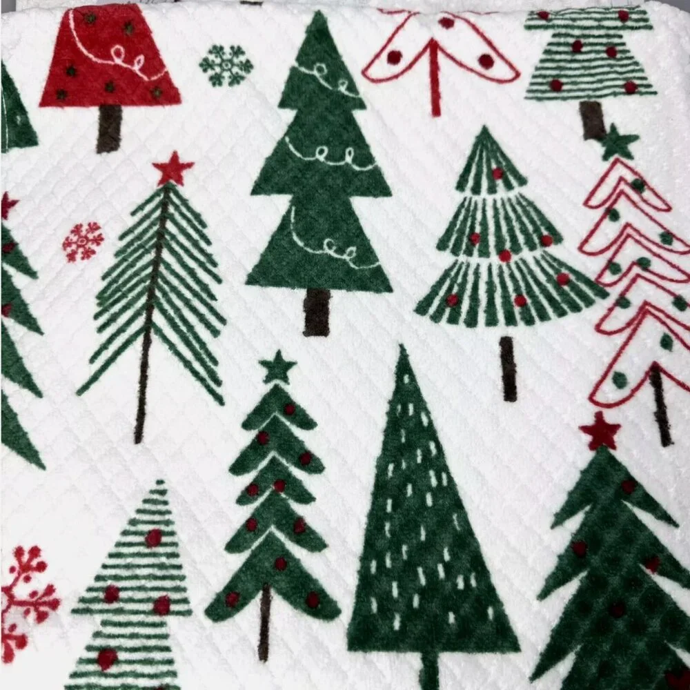 4pc Caro Christmas Tree Snowflake 2 Bath 2 Hand Towel Set Green Red White Cotton